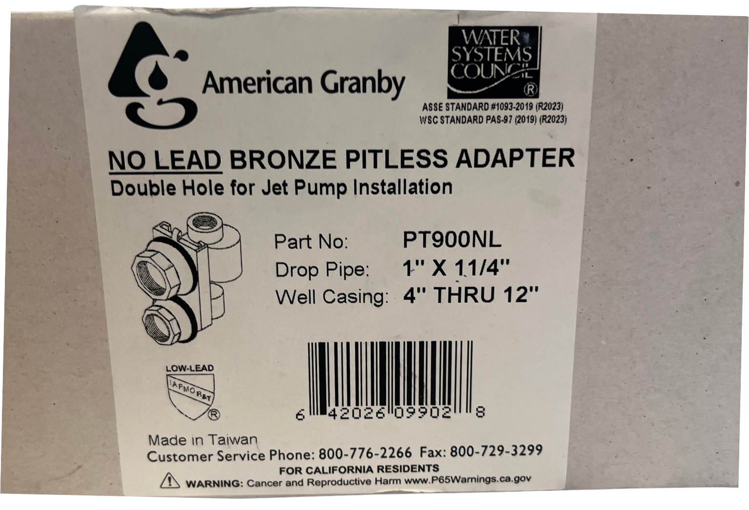 1" x 1.25" Pitless Adapter Double Hole Jet Pump